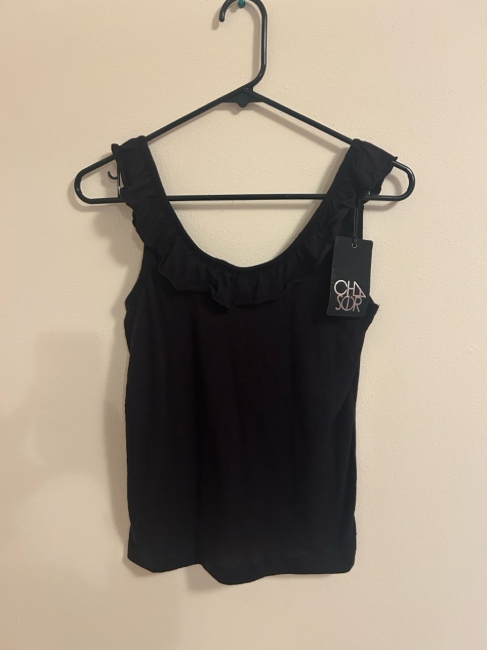 Chaser Black Ruffle Scoop Tank Top